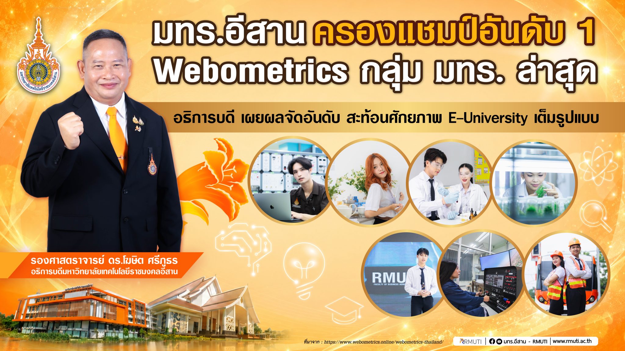 อธิการบดี มทร.อีสาน เผยผลจัดอันดับ Webometrics ล่าสุด ครองอันดับ 1 ของกลุ่ม มทร. สะท้อนศักยภาพ E-University เต็มรูปแบบ